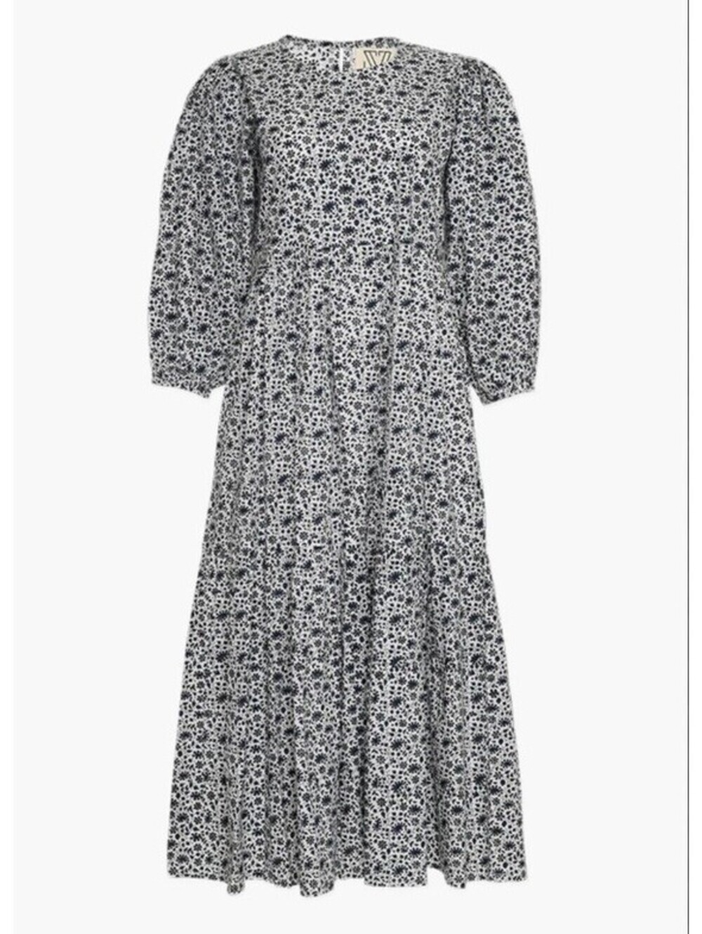 SZ BLOCKPRINTS ORTI Tiered Midi DRESS IN BLUE DITZY. Size Small. Retail $458